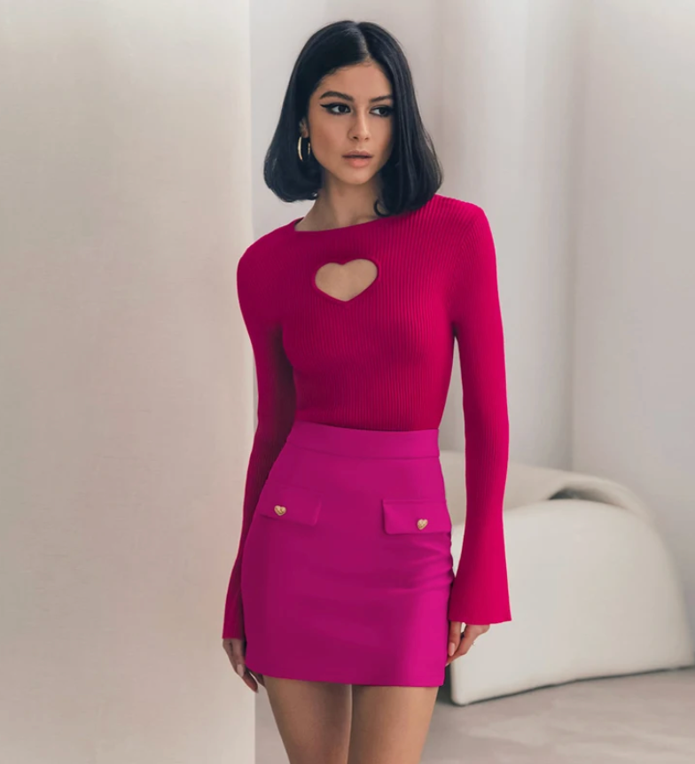 Heart™| Gerippter Pullover Ausgeschnittenes Herz Ausgestellte Ärmel